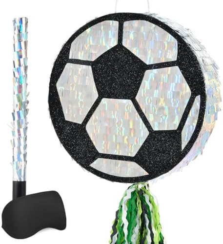WERNNSAI Ballon de football Pinata Piñata avec bandeau et bâton pour sport, fête d'anniversaire, jeu de football, enterrement de vie de jeune fille, décoration