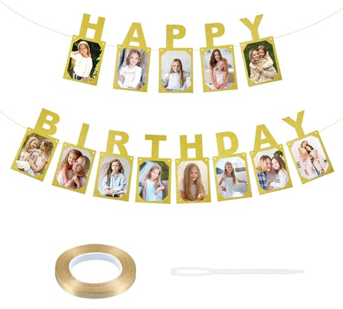 HJZHII Happy Birthday Girlande,Girlande Geburtstag,Fotogirlande Geburtstag Girlande Hängende Foto Wanddekoration für Party Dekor Mädchen Jungen Baby Happy Birthday Banner Kommunion