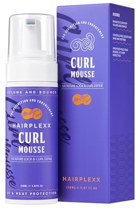 Hairplexx Curl Mousse for Wavy & Curly Hair – Lightweight, No-Crunch Curl Definition, Anti-Frizz Moisture Lock & Shine with Castor Oil, UV & Heat Protectant, 5.07 oz