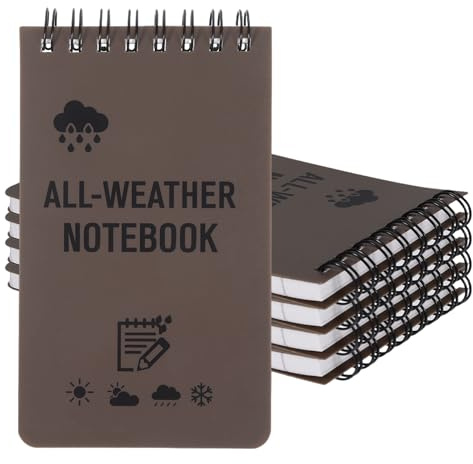 xuhaggeo 4 Stück Wasserdichte Notizblock, 7.6x12.7cm Notizblock klein, Loose-Leaf Notebook, Outdoor-geeignete Notizhefte, Expeditionstagebücher & Feldaufzeichnungen (Braun)