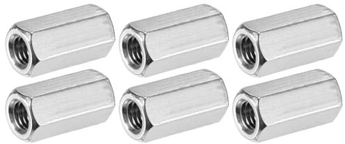 M METERXITY 6-Pack M8 x 1.25-Pitch Hex Coupling Nuts, 25mm Length | Fully Threaded Rod, 304 Stainless Steel, for Machine, Industrial, Studding Connector Fasteners, Silver Tone