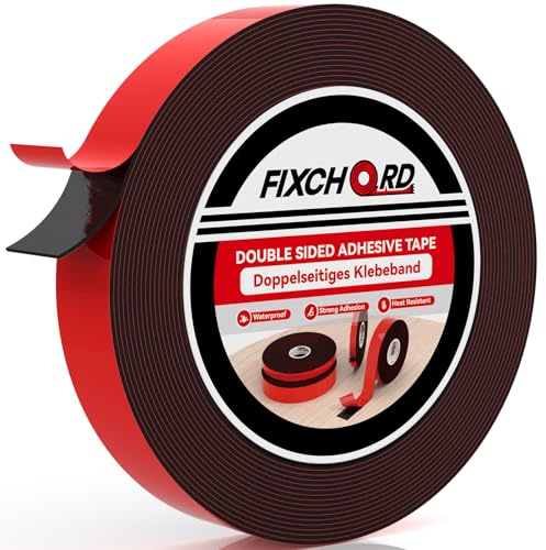 FIXCHORD Doppelseitiges Klebeband Extra Stark, 10m×25mm Klebeband Doppelseitig, Wasserdichtes Montageband, Doppelseitiges Schaumstoffband für Auto, LED-Streifen, Wand, Wohn, Bürodekor und Außende