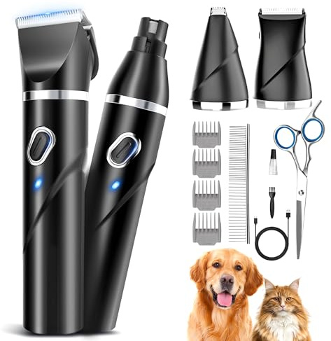 PAPMINI 4 in 1 Hundeschermaschine Set for Thick Hair, Leise Pfotentrimmer für Hunde, Schermaschine Katze Hund, Pfotentrimmer&Hunderasierer&Krallenschleifer für Pfoten, Augen, Ohren, Gesicht, Körpe