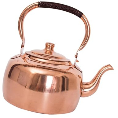 Bouilloire traditionnelle en cuivre de 3 litres - Conductivité thermique - Poignée - Compatible avec les cuisinières à induction - Bouilloires rétro en cuivre