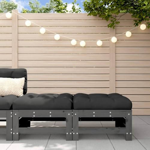 HaoChrymec Gartenhocker mit Kissen 2 STK. aus Massivholz Kiefer, Modulares Design, Hocker Outdoor, Fußhocker für Garten und Terrasse, Grau, 57.5 x 57.5 x 30 cm