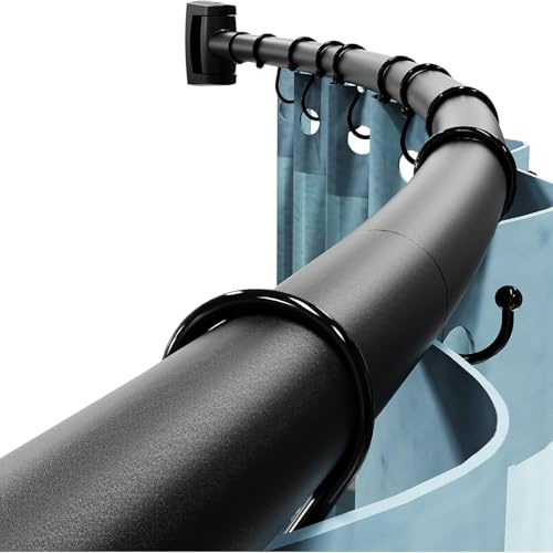 Abiglifty Curved Shower Curtain Rod, 109-198CM (43”-78”) Adjustable Black Shower Rail, Rust-Resistant Extendable Curtain Poles for Bathroom, Living Room, Balcony-Need to Drill