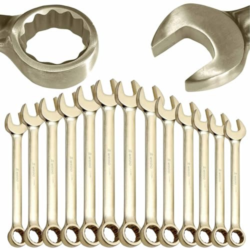 WEDO Juego de 13 llaves combinadas sin chispas, SAE de 1/4 a 1 pulgada, diseño de 12 puntos, bronce de aluminio, resistencia a la corrosión, certificado BAM y FM