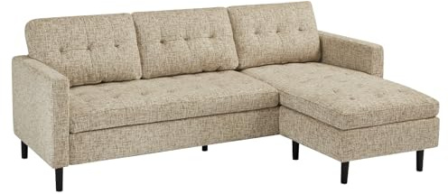 Ecksofa STOCKHOLM - 220cm - beige - Veloursstrickstoff - Federkern | Ottomane links oder rechts montierbar, Taschenfederkern, skandinavischer Stil, pflegeleicht, belastbar bis 120 kg