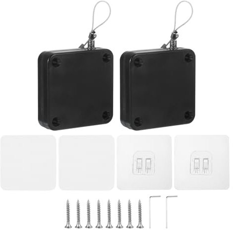 QUARKZMAN Chiudiporta Automatico Senza Foratura 800G Per Porte Scorrevoli, Multifunzionale Con Sensore Di Tempesta E Cavo D'acciaio Per Camera Da Letto Bagno Studio (Nero Confezione Da 2)