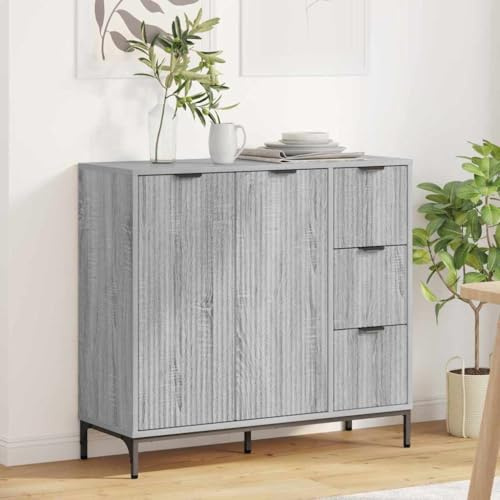 Qnhdfrt 89.5 x 33 x 82 cm Sideboard Grey Sonoma Engineered Wood Storage Cabinet with 2 Doors & Drawer for Kitchen Dining or Living Room
