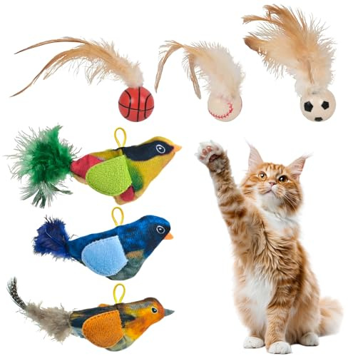 Hivexagon Interaktives Katzenspielzeug – Realistisches hängendes Vogelspielzeug mit Federn, interaktives Katzenspielzeug in Vogelform