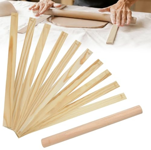 BXUUXA Set 11 Pezzi Guide per Ceramica, Guida per Mattarello in Legno, Bastoncini Guide per Mattarello, Controllo Spessore 3-7mm, Strumenti Ceramica per Modellazione, Scultura e Fai da Te