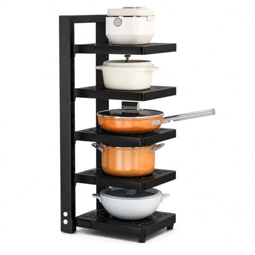 5 Tier Pot and Pan Organiser Rack,Adjustable Pan Organiser for Cupboard