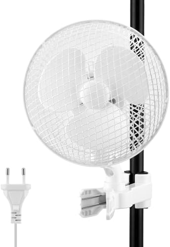Ventilatore per coltivazione con clip, 25 W, oscillante, con 2 livelli di velocità, 2200 giri/min, cavo da 1,5 m, diametro 20 cm, ventilatore a morsetto oscillante per fissaggio a aste Grow Tent