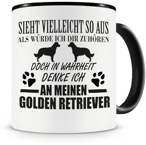 Samunshi® Ich denke an meinen Golden Retriever Hunde Tasse Kaffeetasse Teetasse Kaffeepott Kaffeebecher Becher 300ml schwarz