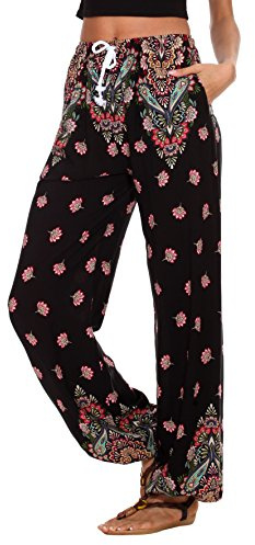 Urban CoCo Women's Floral Print Summer Boho Pants Harem Beach Vacation Pants (# 10, XL)