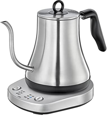 cilio LUCCA Handbrüh-Wasserkocher 0,8 L, Schwanenhals, 6 Temperaturstufen | Pour-over-Kanne, für Kaffee und Tee, kabelloser 360°-Sockel, Warmhaltefunktion 30 min, 6 Temperaturstufen
