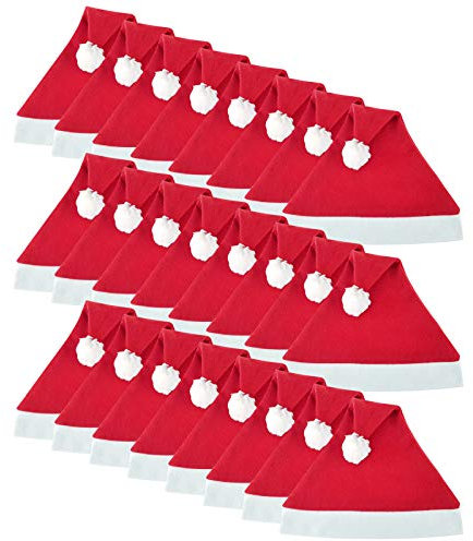 WELLGRO 24 Weihnachtsmützen mit Bommel - 30 x 30 cm (BxH), Einheitsgröße, rot/weiß