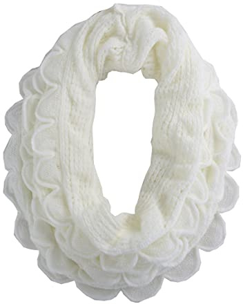 stylesilove Chic Oversized Ruffle Knitted Infinity Scarf (White)