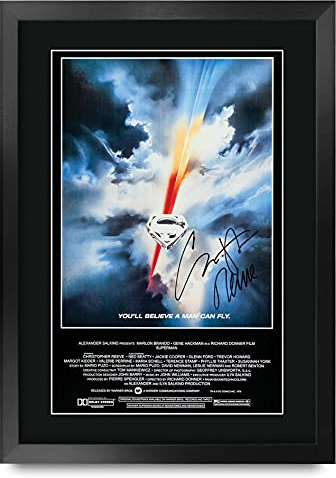 HWC Trading Superman A3 Enmarcado Regalo De Visualización De Fotos De Impresión De Imagen Impresa Autógrafo Firmado Por Christopher Reeve Los Aficionados Al Cine