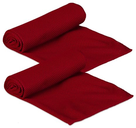 Relaxdays 8 x Kühlendes Handtuch, Mikrofaser, Kühltücher Hals, Sport & Fitness, mit Box, Kühlhandtuch Yoga, 90 x 30 cm, rot