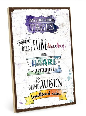 TypeStoff Holzschild mit Spruch – Erlebnisse – im Vintage-Look mit Zitat als Geschenk und Dekoration zum Thema Erfahrung, Motivation und Leben - HS-00905