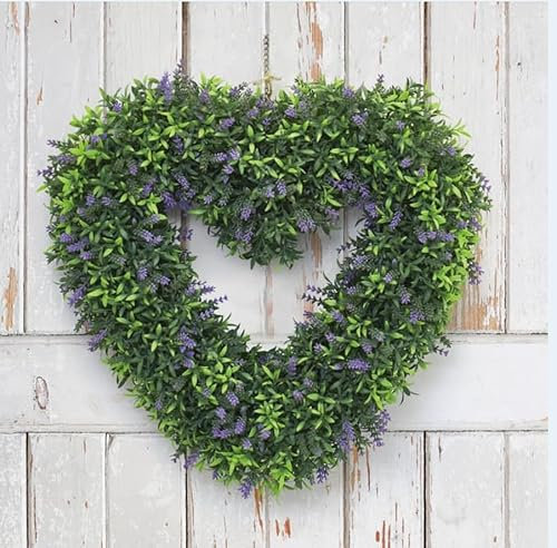 Artificial Hanging Lavender Heart Topiary Wreath, 45cm in Diameter, 30cm Length Chain