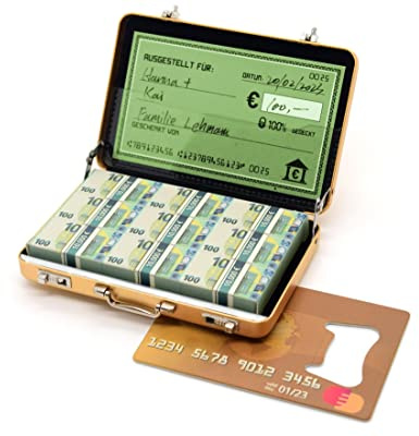ASVP Shop Geldkoffer zum Geburtstag oder als Verpackung für Gutscheine - Mini Aktenkoffer aus Aluminium mit Schnappverschluss als Hochzeitsgeschenk und Grußkarte - Ideal als Geschenk(Gold)
