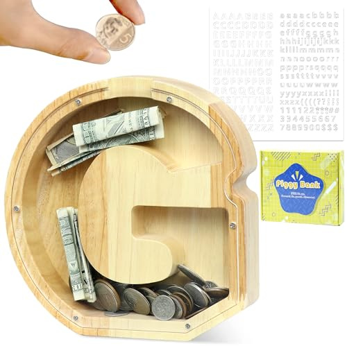 LEcylankEr Tirelire Personnalisée pour Enfants avec Lettres (G) | Tirelire Bois Transparente, Décoration Créative, Cadeaux pour Anniversaire, Noël, Thanksgiving