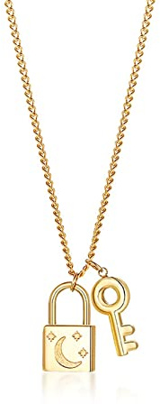 Skcess Collana per fidanzata, collana da donna, bigiotteria in oro, con chiave e lucchetto, in acciaio inox, Acciaio inossidabile, Nessuna pietra preziosa
