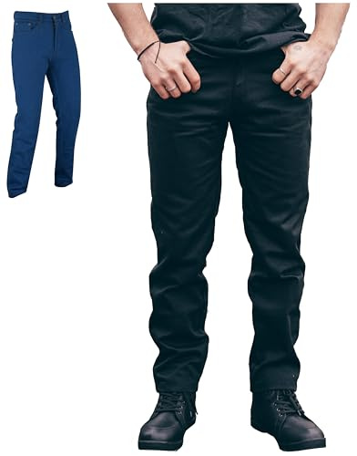 Texpeed Motorradhose mit Protektoren - Denim Schützende Aramid Jeans - Rüstung Schutz enthalten (EN 1621-1) - Sommer oder Winter - Gerade geschnitten - Schwarz - XL Taille/Lang Bein