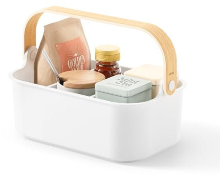 Umbra Bellwood Stackable Container Organiser with Removable Dividers, White/Natural, Medium, 11x7x5 inches