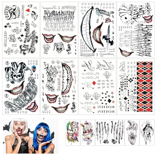 SPHERETRON Tattoos14 Blätter Clown Tattoos HQ Temporäre Tattoe Gesichtstattoos Tattoe Kostüm Damen Herren Schminke Make UP Für Karneval Party Cosplay