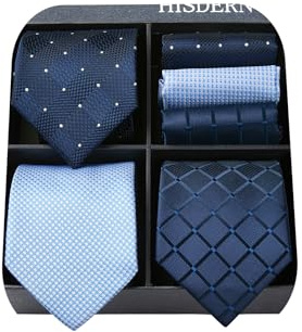 HISDERN Mens Ties Set Lot 3 Ties Collection Extra Long Necktie & Pocket Square Set Formal Elegante 63 Inch XL Neckties Handkerchief Pack