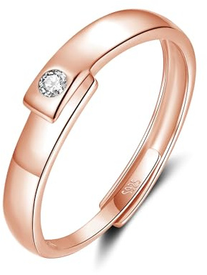 Bewenda Silber Paar Ringe, 925 Sterling Silber Partner Ringe für Damen & Herren, Verstellbar Partnerringe Verlobungsring Hochzeitsring, Einfach Offen Eheringe Band Ring mit Weiß Zirkonia Geschenkbox