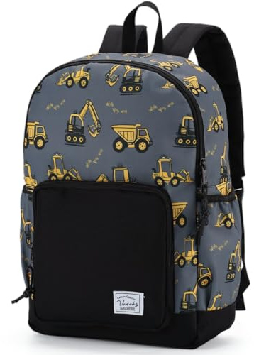 VASCHY Kinderrucksack, Niedlich Rucksack Wasserabweisend Vorschule Kinder Kindergarten Kleinkind Schul Rucksack Jungen mit Brustgurt Bagger