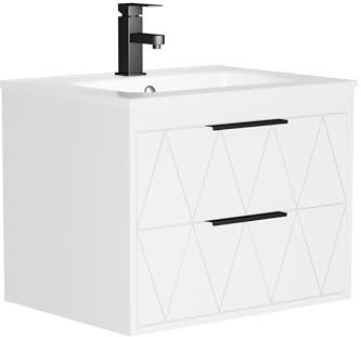 UEV Waschtisch mit Unterschrank, Waschbeckenunterschrank 60cm hängend, Weiß | mit 2 Schubladen, Soft-close-System, Waschplatz, Aufsatzwaschbecken , Badmöbel für Gäste WC
