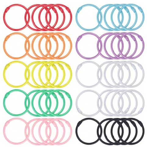 60 Pcs Loose Leaf Binder Rings, 30mm Multicolor Bookbinding Rings, Metal Book Rings Index Card Rings, Flash Card Rings for Scrapbook Photo Album Paper Keychain Notebook Home School Office (A)