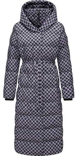 Ragwear Manteau d'hiver chaud et respirant pour femme - Manteau matelassé long en motif pied-de-poule avec capuche Niara - Imprimé long YOUMODO XS à 3XL, Lavande, XS