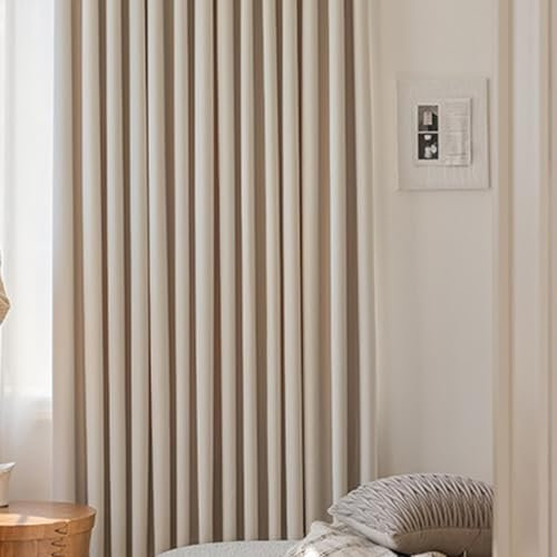 Gardine Schlafzimmer Blickdicht, Cremefarbene Beige Verdunkelungsvorhänge mit Ösen für Wohnzimmer96 x 160 cm