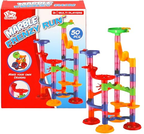 Marble Frenzy Run Building Set, 50 Pieces, Multi-Player Marble Run Game, Ages 3+, Make Your Own Designs