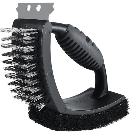BBQ Grill Brush Barbecue 3 In 1 Barbecue Cleaner Tools Steel Scraper Scouring Pad Copper Wire Brush Heavy Duty Grill Cleaning Kit with Heat Insulation Handle