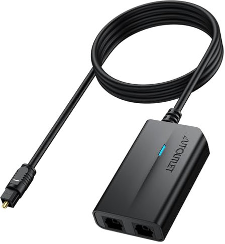 AUTOUTLET Toslink Splitter 1 in 2 Out, Optischer Splitter mit 1M Optisches Kabel, Digital Audio Optischer Verteiler Optical Audio SPDIF Splitter Optisches Audiokabel für TV DVD Verstärker Soundbar