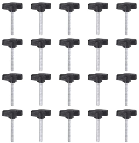 QUARKZMAN M5 x 35mm Ala Mango Perilla, 20pcs Manija de Sujeción Forma T Pomo de 27mm Ancho de Pulgar Tornillo de Cabeza Moleteada Rosca Macho Estándar para Instrumentos Carpintería, Negro
