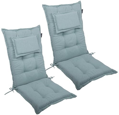 LILENO HOME Gartenstuhl Auflagen als [2er Set - Hochlehner] in Aqua | bequeme Liegen als Sitzauflagen für Gartenmöbel - Stuhlkissen für Gartenstühle und Klappstühle MAR