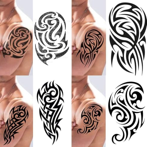 Temporäre Tattoos, Drachenaxt, schwarz, Maori Tribal, Körperkunst, Transfer-Aufkleber für Arme, Schultern, keltisch, aztekisch, samoanisch, für erwachsene Männer und Frauen, 4er-Pack