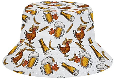 GZYWLKJ Fischerhut, Bierhummer, modisch, Unisex, verstaubar, Reise-Sonnenkappen, Teenager, Damen, Herren, Neuheit, Outdoor-Hüte, Bier-Huhn, Einheitsgröße