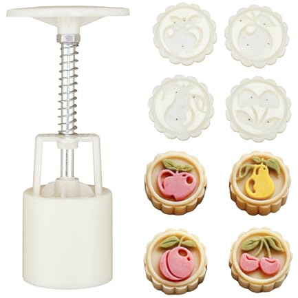 Kinesiskt set med formar för månkakor, månkakform med 4 kakformar med justerbar tjocklek för bakning, DIY, kakor, kex, desserter (E)