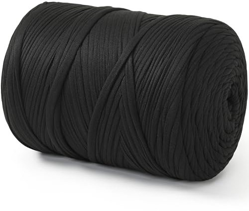 NOTIONSLAND 800g/240m T-Shirt-Garn, Strickgarn, Stoff, Häkelgarn für Taschen, Körbe, Decken, Heimdekoration, Hochelastisches Dickes Garn für Anfänger(Schwarz)