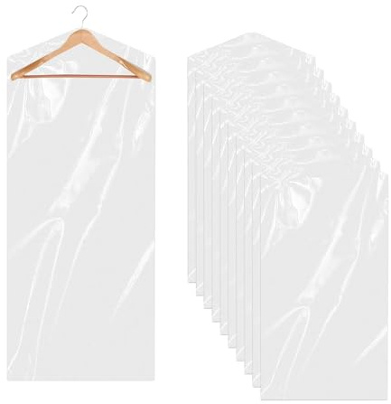 Confezione da 10 custodie per abiti, in plastica trasparente, per abiti, cappotti, giacche, camicie (10 pezzi, 60 x 180 cm)